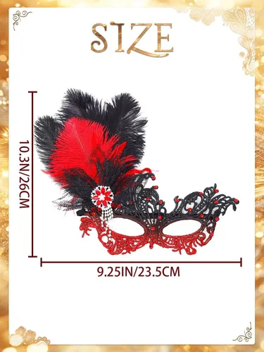 Vista 2 de Campsis Máscara de mascarada para mujer, máscara de plumas para mascarada, máscara de encaje veneciano con diamantes de imitación