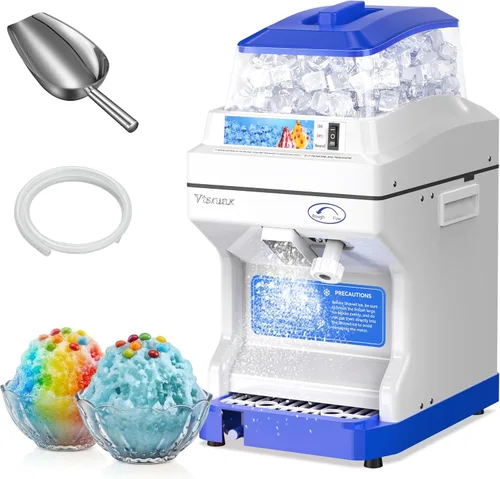 Vista 8 de Trituradora de hielo eléctrica, máquina de hacer cono de nieve de 250 W, grosor ajustable de 265 libras/hora para bar, fiestas, eventos, aperitivos