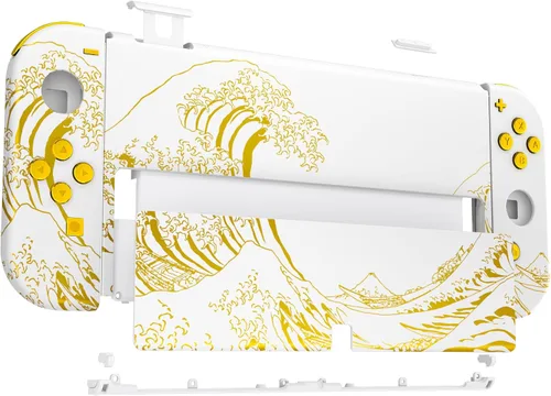 Vista 5 de eXtremeRate Juego completo de carcasa para Nintendo Switch OLED, placa trasera de consola y soporte, NS Joycon carcasa de mano con botones