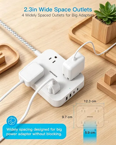 Vista 5 de Regleta de alimentación corta de 3 pies con 4 puertos USB (2 USB C), 4 salidas de CA ampliamente espaciadas, aprobadas para cruceros, estación