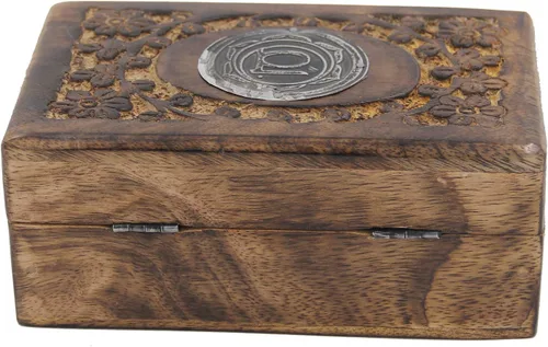 Vista 4 de Caja de almacenamiento de madera tallada a mano para joyería de chakras (sacro)