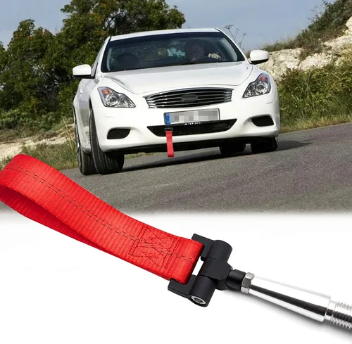 Vista 9 de x xotic tech Correa de remolque negra estilo JDM con adaptador de orificio de remolque compatible con Mitsubishi Lancer Evolution o Nissan GT-R R35