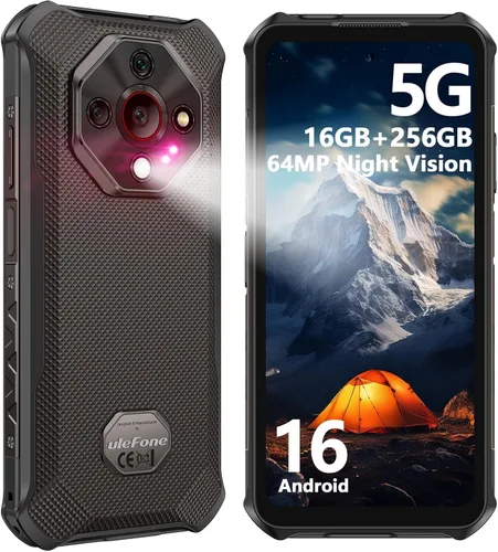 Vista 10 de Ulefone Armor X16 Pro 5G Smartphone Resistente, 16GB+256GB MTK Dimensity 6300 Android 15, cámara principal de 64MP+25MP, 10360mAh, pantalla Corning