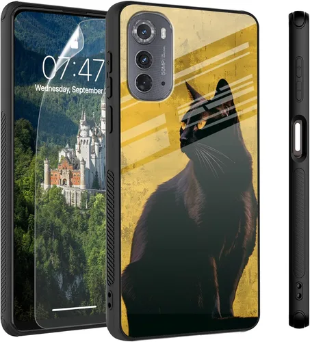 Vista 85 de Funda para Motorola Moto Edge 2022, cubierta trasera de vidrio templado con protector de pantalla, funda protectora a prueba de golpes para Motorola