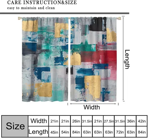 Vista 2 de Watercolor Art Curtains, Colorful Abstract Tie Dye Oil Painting Modern Print Window Drapes, for Living Room Bedroom 41" W X 45" L (No Blackout)