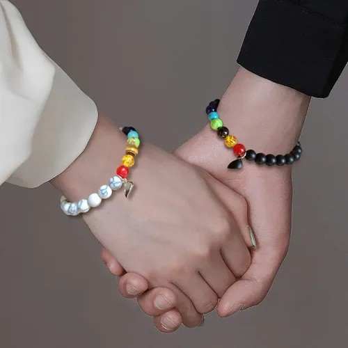 Vista 78 de 2 pulseras magnéticas para parejas, piedra natural negra mate, cristal para votos de amor eterno, juego de pulseras de cuentas de piedra de energía