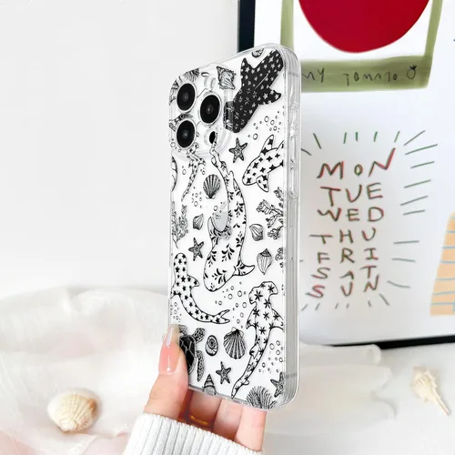 Vista 7 de NITITOP Funda para iPhone 16 Pro Clear Sea Animal - Tortuga Negra negro (Black Turtle)