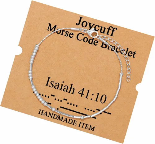 Vista 257 de JoycuFF Pulseras inspiradoras de código morse para mujeres, cuentas de plata, joyería con mantra de motivación, regalos para ella