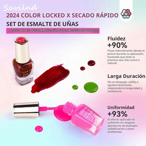 Vista 6 de SAVILAND Juego de esmalte de uñas secado al aire: 36+3 colores kit de esmalte de uñas rojo rosa azul purpurina esmalte de uñas regular con capa base