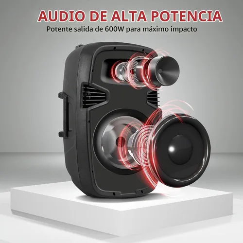 Vista 2 de Pyle (PPHP837UB) - Altavoz de sistema PA activo amplificado Bluetooth con micrófono, subwoofer de graves de 8 pulgadas, monitor de escenario