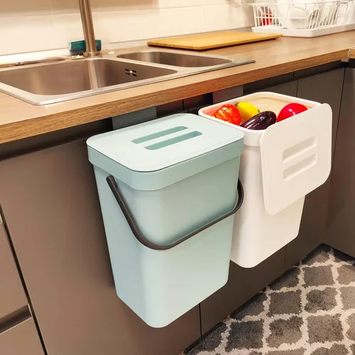Vista 7 de stonespace Cubo de compost de cocina para encimera, pequeño bote de basura colgante con tapa debajo del fregadero para cocina y baño, cubo de Negro
