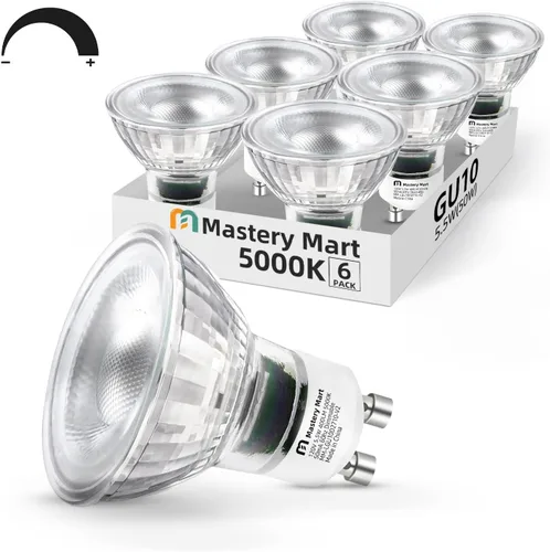 Vista 12 de MASTERY MART - Bombillas LED GU10, equivalentes a 50 W, 5,5 W regulables, cubierta de cristal completa, reflector de luz blanca suave de 2700 K