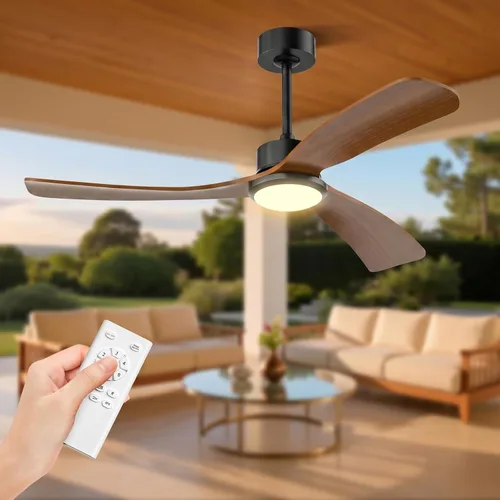 Vista 6 de Obabala Ventilador de techo de 52 pulgadas con control remoto, cuchillas de madera maciza, motor CC de 5000 CFM, silencioso, 35 dB, reversible, 6
