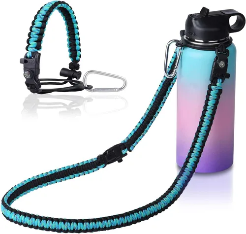 Vista 10 de Wongeto - Porta Mango de Cuerda Paracord con Correa de Hombro, Compatible con Botellas de Agua de Boca Ancha Hydro Flask