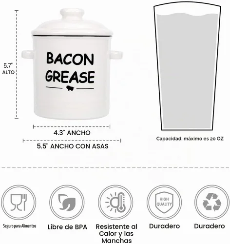 Vista 2 de SOLIGT Recipiente de grasa de tocino de cerámica con colador - 600ml / 20oz Recipiente de grasa de tocino de estilo rústico con asa de agarre fácil