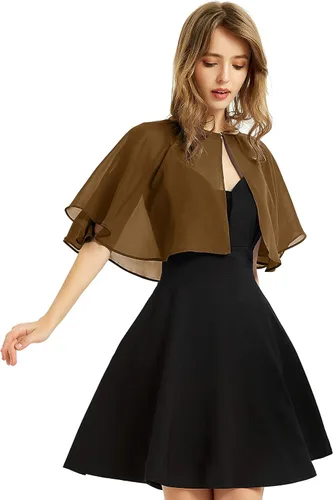 Vista 27 de Chal de gasa suave para mujer, envolturas, chal corto para vestido de noche, boda, capa, bolero, cubierta estilo flapper Negro