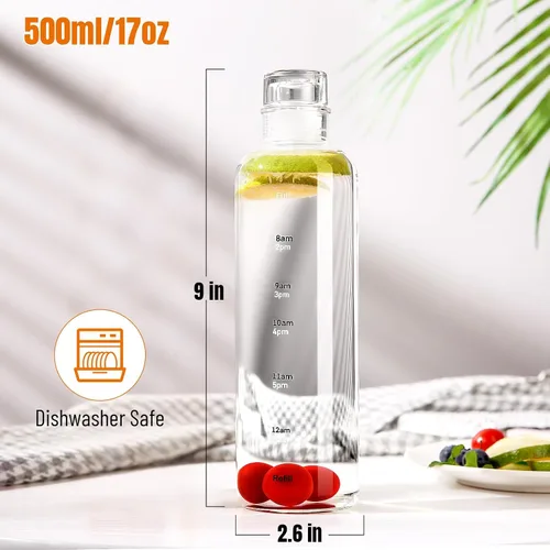 Vista 3 de Botella de agua de vidrio transparente con marcador de tiempo