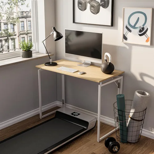Vista 5 de Escritorio plegable de 31,5 pulgadas: sin montaje, tapa de madera para espacios pequeños Home office desk, holds 150 lbs, folds flat to 2.3 in