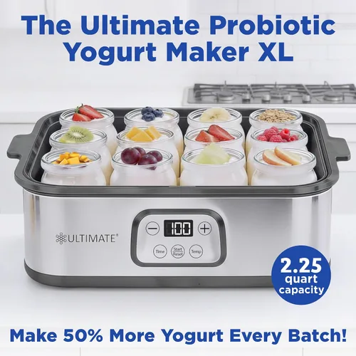 Vista 2 de Ultimate Probiotic Yogurt Maker XL con un 50% más de capacidad, control de tiempo y temperatura ajustable, hace billones de probióticos vivos