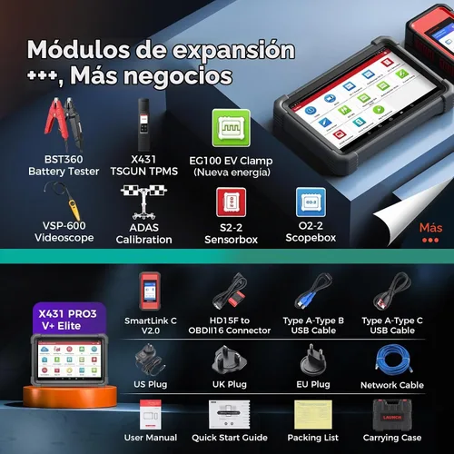 Vista 9 de LAUNCH X431 V+ Herramienta de análisis de sistema completo, escáner OBD2 de diagnóstico, lector de código bidireccional, lector de código de acción