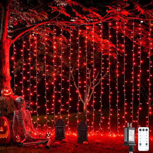Vista 24 de JMEXSUSS 200 luces LED de cortina rojas, blancas y azules, 6.5 pies x 6.5 pies, 4 de julio, luces USB enchufables, 8 modos patrióticos de cortina