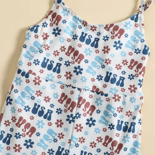 Vista 4 de oneflow Traje de bebé sin mangas para niñas del 4 de julio, enterizo acampanado lindo de Estados Unidos patriótico