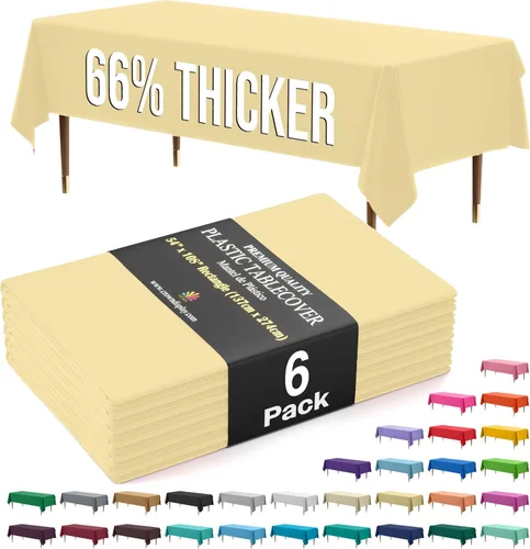 Vista 22 de Exquisite 66% Thicker Premium Plastic Table Cloth Rectangle Table Cover 0.5 Mil 6 Pack Aqua Table Cloth 54 Inch x 108 Inch Disposable Tablecloth