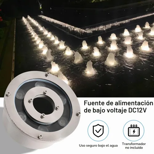 Vista 3 de Luz de fuente LED subacuática Estanque Luces 5000K Día Blanco DC12V IP68 Impermeable Sumergible Luz para Fuente de Jardín Estanque
