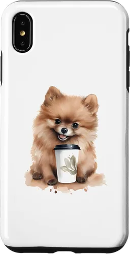 Vista 11 de iPhone 16 Pomerania perro con café estilo acuarela caso