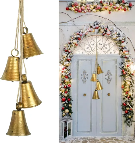 Vista 2 de Adornos dorados de campana de vaca para árbol de Navidad y puertas, decoraciones de interior para mujer