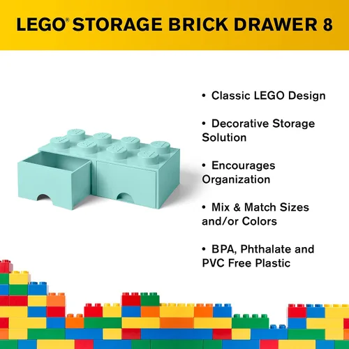 Vista 5 de LEGO - Cajón de ladrillos, 8 perillas, 2 cajones, caja de almacenamiento apilable, color verde menta aguamarina Verde oscuro