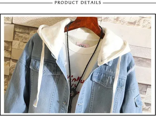 Vista 4 de KPOP Chaqueta de mezclilla Rapper con estampado de amor de moda deportiva con capucha