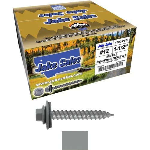 Vista 21 de 12 tornillos para techos de metal gris ABC de 1-1/2 pulgadas, cabezal de arandela hexagonal, arranque automático/roscado, arandela EPDM. 1 bolsa