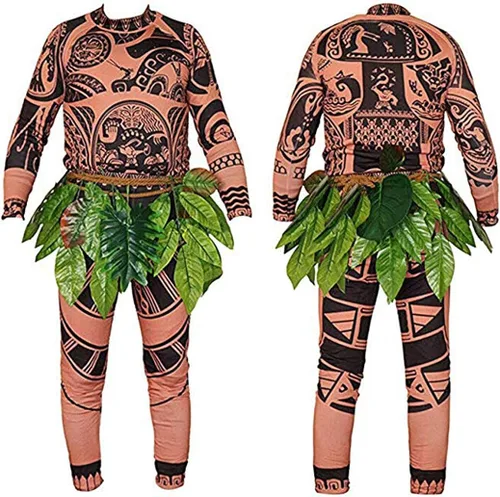 Vista 2 de Disfraz tea Moana Maui para hombres y niños tela de camisetapantalones de Halloween disfraz para la familia
