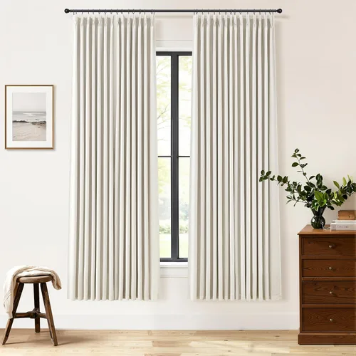 Vista 34 de Cortinas opacas plisadas de lino beige y blanco de 90 pulgadas de largo para dormitorio o sala de estar, juego de 2 paneles, oscurecimiento