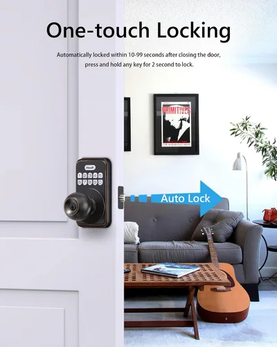 Vista 3 de Zowill Cerradura de puerta de entrada sin llave con perilla – Cerradura inteligente con teclado electrónico, cerradura inteligente, juego