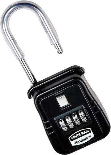 Vista 4 de South Main Hardware 810142 Caja de almacenamiento con llave montada en argolla con combinación de cerradura reprogramable (1 paquete), negra