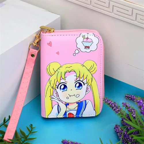 Vista 2 de Cartera de anime lindo monedero niñas cartera dibujos animados luna niñas cartera mujeres cartera cuero cartera, foodgirls wallet