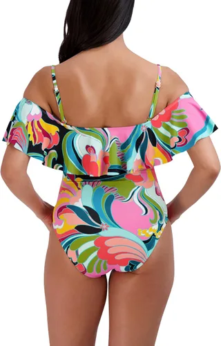 Vista 3 de BCBGMAXAZRIA Traje de baño estándar de una pieza para mujer, con hombros descubiertos, control de abdomen, de secado rápido