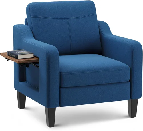 Vista 13 de Silla de acento para sala de estar, sillón moderno tapizado en lino, silla de sofá lateral de tela con estructura de madera con mesa plegable, 2