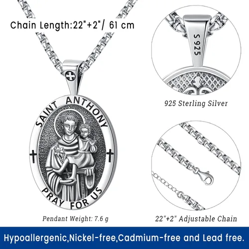 Vista 3 de Eusense Collar con colgante de San MiguelSan CristóbalSan BenitoSan JudaVirgen María MilagrosaCrucifijo de JesúsSan JoséSan Antonio para hombres