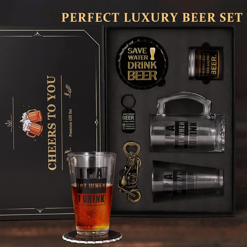 Vista 5 de Regalos de cerveza para hombres, cesta de regalo para amantes de la cerveza, caja de regalo para papá, marido, novio, abuelo, aniversario, boda