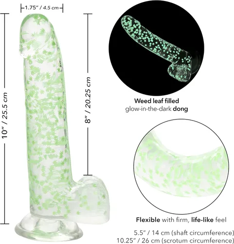 Vista 2 de CalExotics Naughty Bits I Leaf Dick Dick - Consolador de hojas de hierba que brilla en la oscuridad - SE-4410-64-3