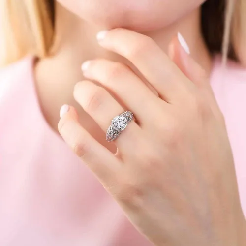 Vista 5 de BERRICLE Sterling Silver CZ Solitaire Wedding Engagement Promise Rings for Her, Round Cubic Zirconia Ring for Women