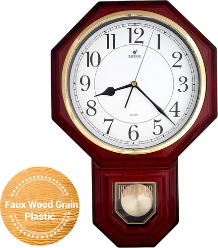 Vista 11 de JUSTIME Reloj de pared clásico vintage tradicional de estilo Schoolhouse, con péndulo y melodía Westminter cada hora, relojes de pared con melodía