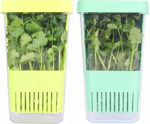 Vista 13 de LUVCOSY Herb Keeper, protector de hierbas de plástico sin BPA con una cesta interior para cilantro, menta, perejil y espárragos, mantiene