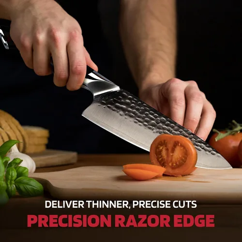 Vista 6 de SHIKARI Cuchillo de chef – Cuchillo japonés de 8 pulgadas con espiga completa VG-10 de acero de Damasco – Cuchillo de chef profesional con mango