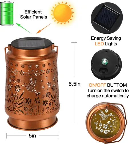 Vista 8 de Faroles solares de colibrí para exteriores, impermeables, decoración de jardín, luz LED de metal, regalos de cumpleaños para mujeres, mamá, regalos