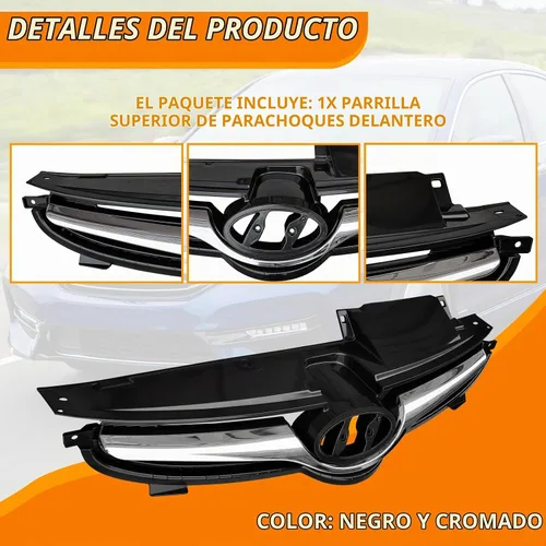 Vista 3 de Cubierta de parachoques delantero de repuesto para rejilla superior, entrada de aire delantera con moldura cromada para Hyundai Elantra 2014-2016