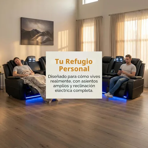 Vista 9 de FUOROLA Juego de sofá reclinable eléctrico con LED, sofá seccional reclinable de cuero transpirable para cine en casa con soporte para tazas Negro